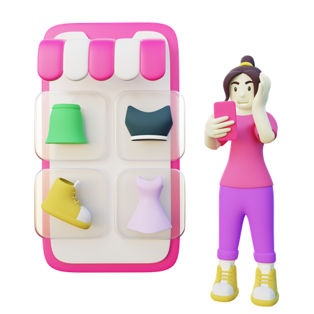 Woman Shopping on Online app  3D Illustration