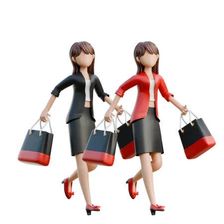 Woman Shopping With Friends  3D Illustration