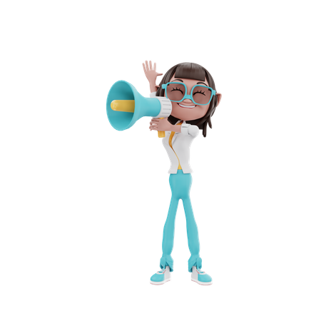 Woman shouting loudly and waving  3D Icon