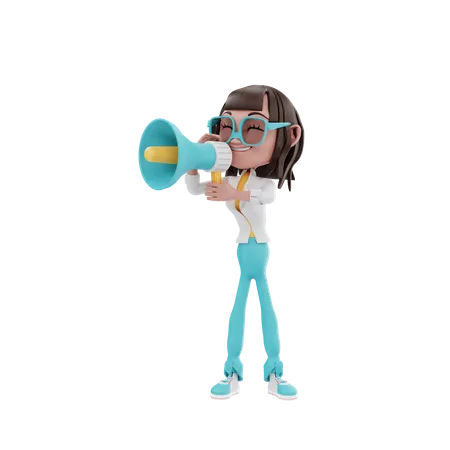 Woman shouting with megaphone  3D Illustration