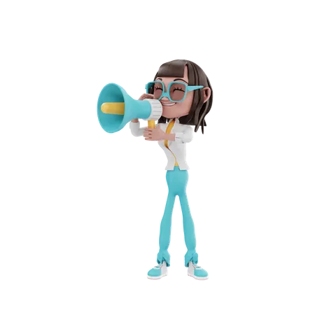 Woman shouting with megaphone 3D Illustration