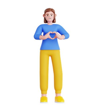 Woman Showing a Heart Shape  3D Illustration