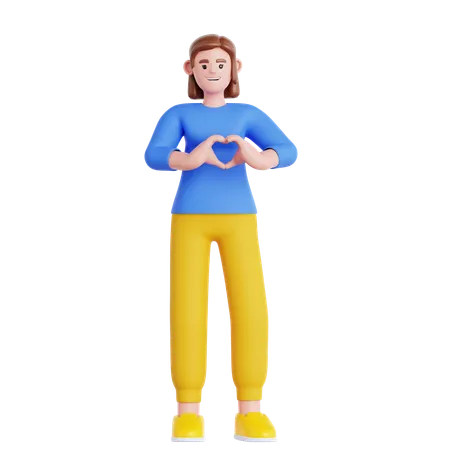 Woman Showing a Heart Shape  3D Illustration