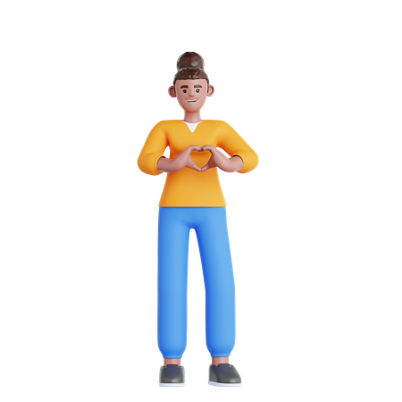 Woman Showing a Heart Shape  3D Illustration