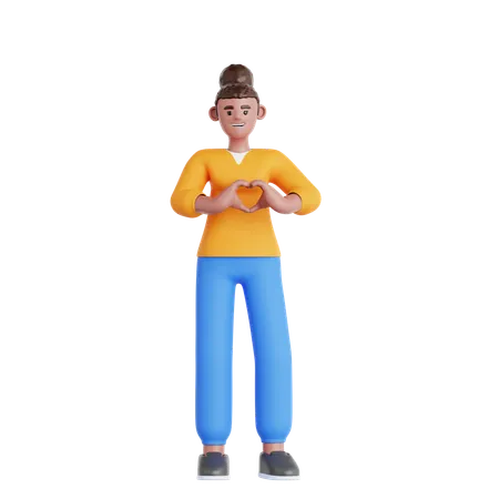 Woman Showing a Heart Shape  3D Illustration