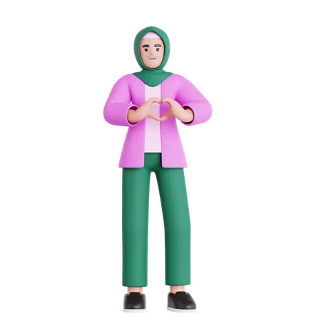 Woman Showing a Heart Shape  3D Illustration