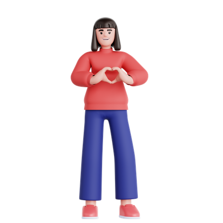 Woman Showing a Heart Shape  3D Illustration