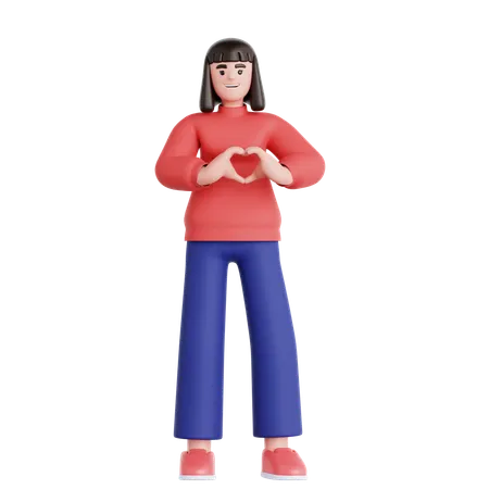 Woman Showing a Heart Shape  3D Illustration