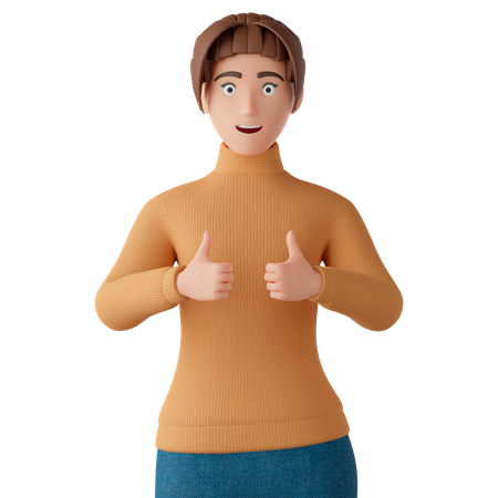 Woman Showing A Thumb Up Like Sign  3D Illustration