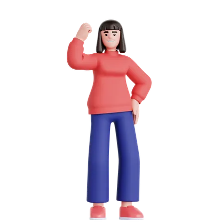 Woman Showing Arm Muscle  3D Illustration