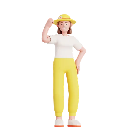 Woman Showing Arm Muscle  3D Illustration