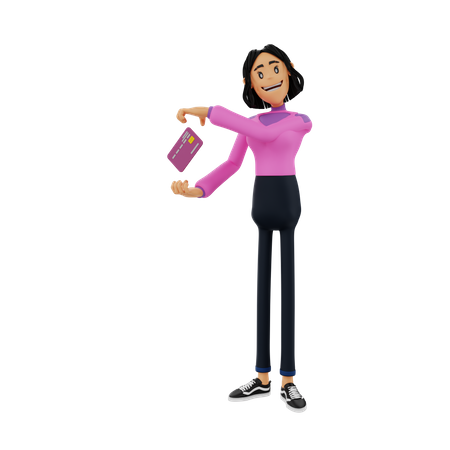 Woman showing bank card  3D Illustration