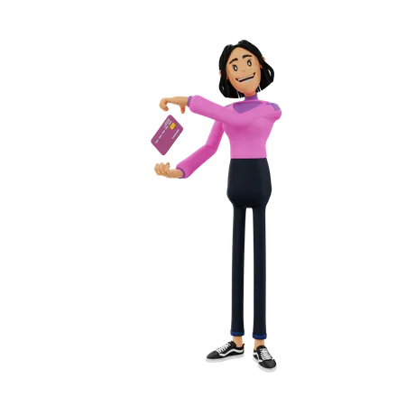 Woman showing bank card  3D Illustration