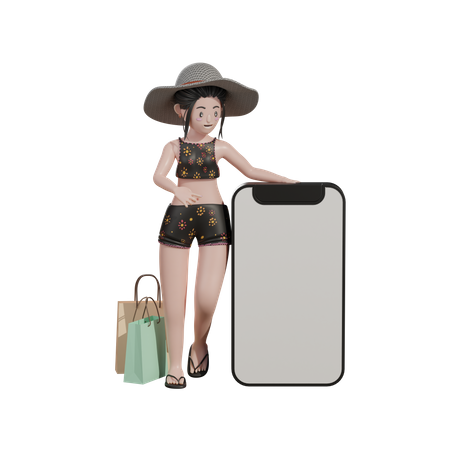 Woman showing blank mobile screen  3D Illustration