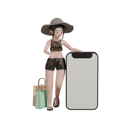 Woman showing blank mobile screen  3D Illustration