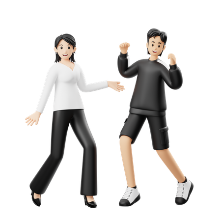 Woman showing dance moves to man  3D Illustration