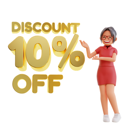 Woman Showing discount 10 percent off  3D Illustration