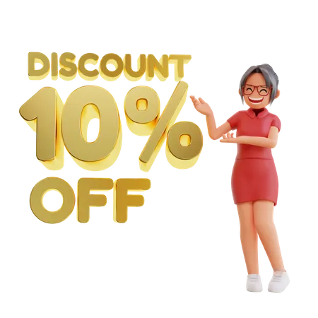 Woman Showing discount 10 percent off  3D Illustration