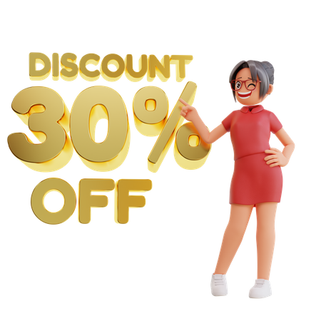 Woman Showing discount 30 percent off  3D Illustration