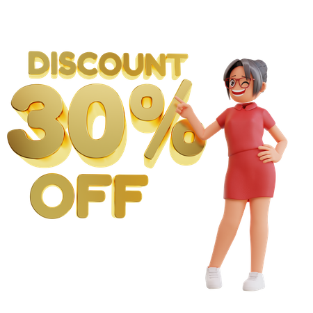 Woman Showing discount 30 percent off  3D Illustration