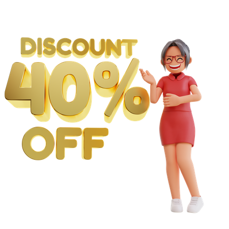 Woman Showing discount 40  percent off 3D Illustration
