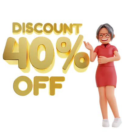 Woman Showing discount 40  percent off  3D Illustration