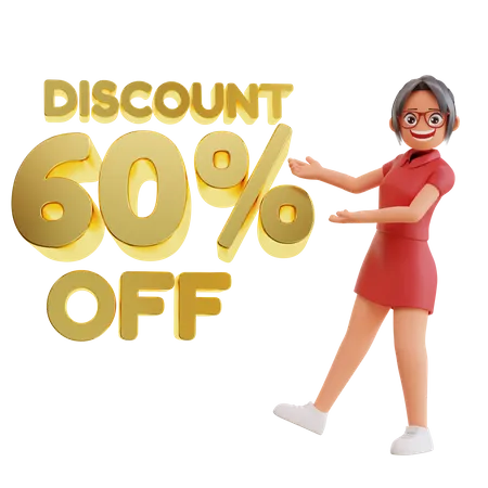 Woman Showing discount 60 percent off  3D Illustration