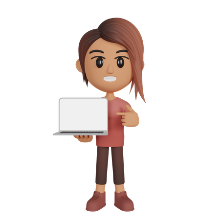 Woman Showing Laptop Screen  3D Illustration