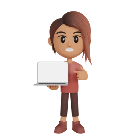 Woman Showing Laptop Screen  3D Illustration