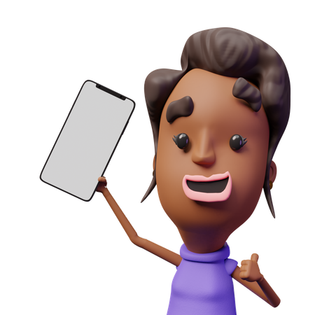 Woman showing mobile screen 3D Illustration