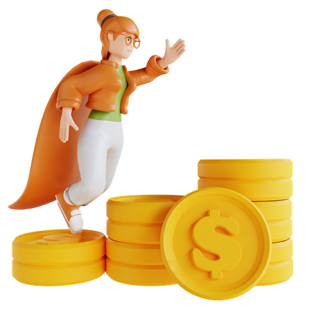 Woman Showing Money Graph Rising  3D Icon