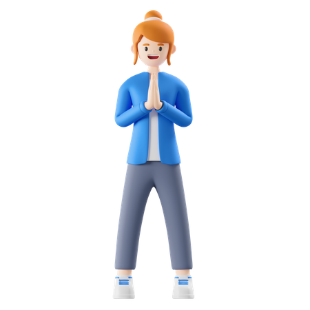 Woman showing namaste gesture  3D Illustration