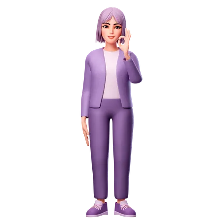 Woman Showing Ok Gesture  3D Illustration