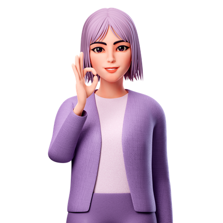 Woman Showing Ok Gesture Using Right Hand  3D Illustration