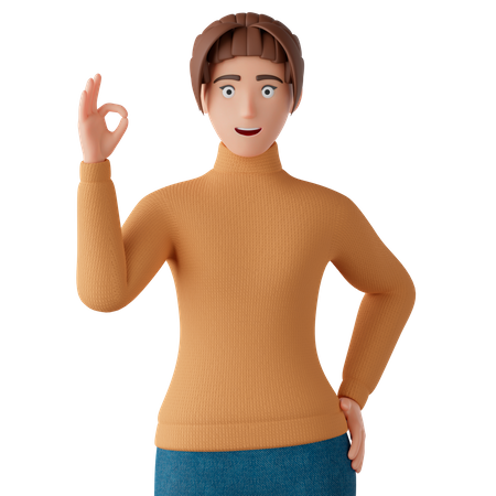 Woman Showing Ok Sign  3D Illustration