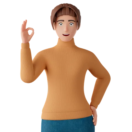 Woman Showing Ok Sign  3D Illustration