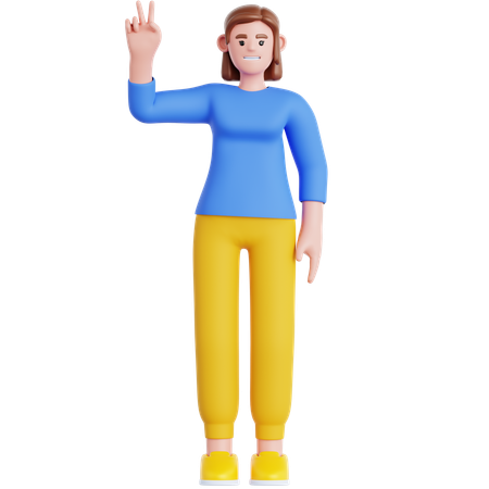 Woman Showing Peace  3D Illustration