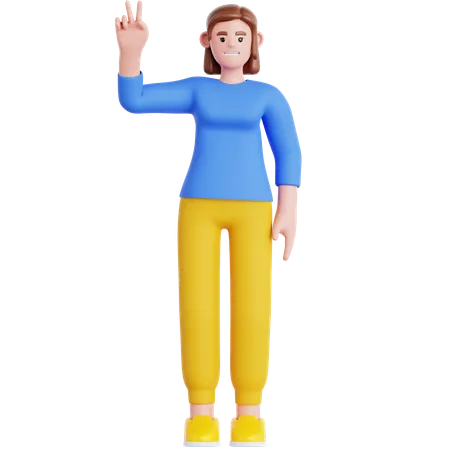 Woman Showing Peace  3D Illustration