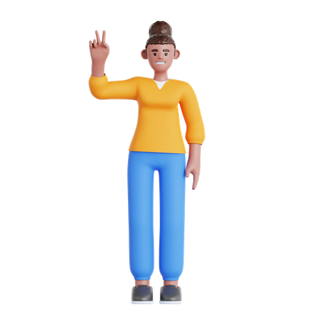 Woman Showing Peace  3D Illustration