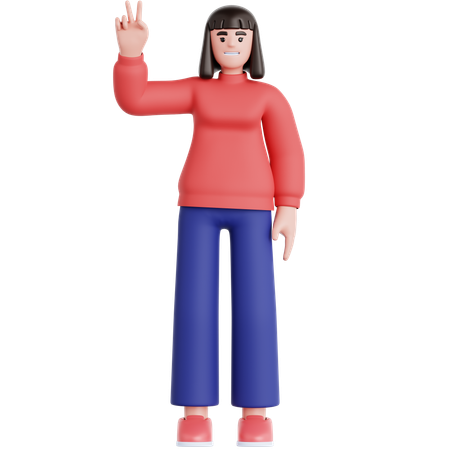 Woman Showing Peace  3D Illustration