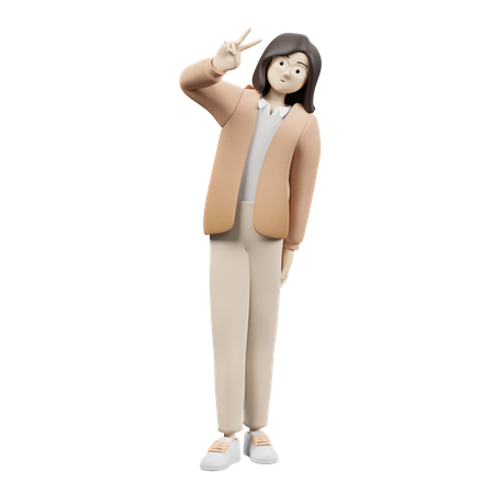 Woman Showing Peace Gesture  3D Icon