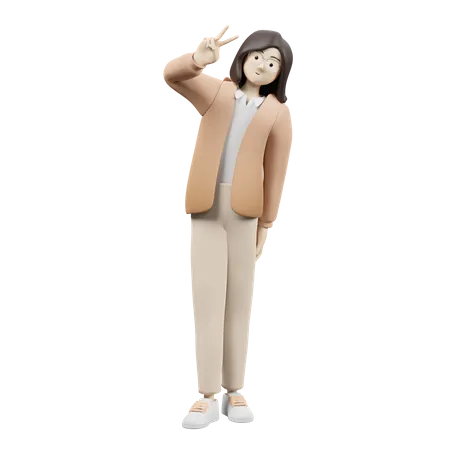 Woman Showing Peace Gesture  3D Illustration