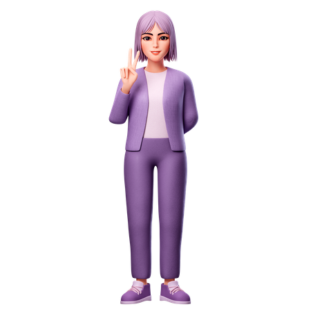 Woman showing Peace Sign  3D Illustration