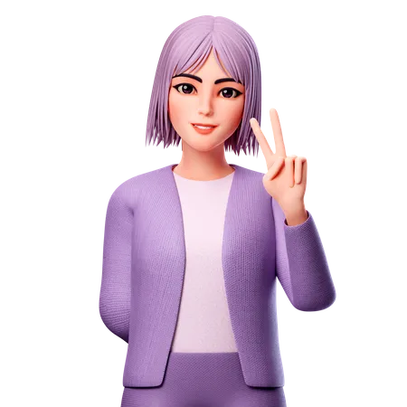 Woman showing Peace Sign  3D Illustration