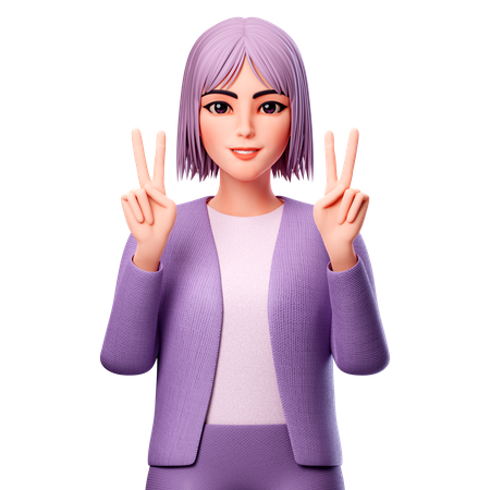 Woman showing Peace Sign  3D Illustration