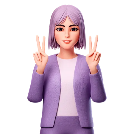 Woman showing Peace Sign  3D Illustration