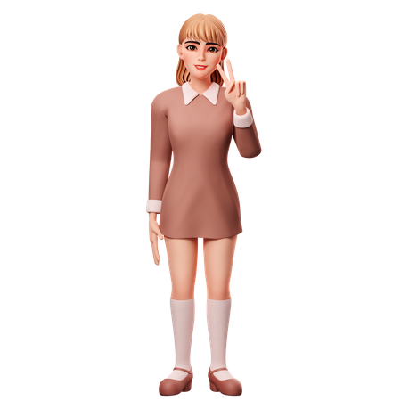 Woman showing Peace Sign  3D Illustration