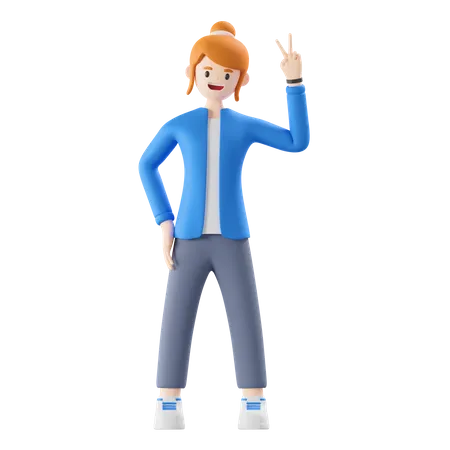 Woman showing peace sign  3D Illustration