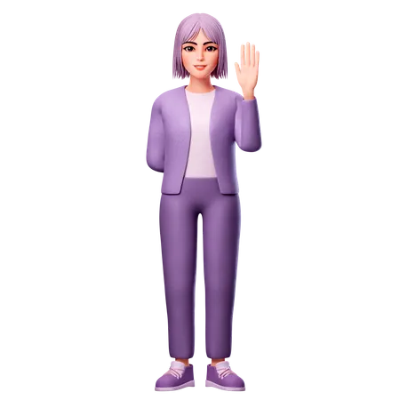 Woman showing Raise Right Hand  3D Illustration