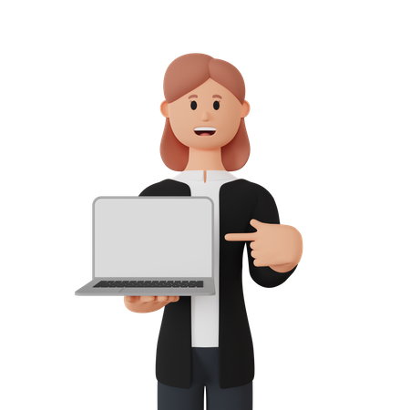 Woman showing screen of laptop  3D Illustration